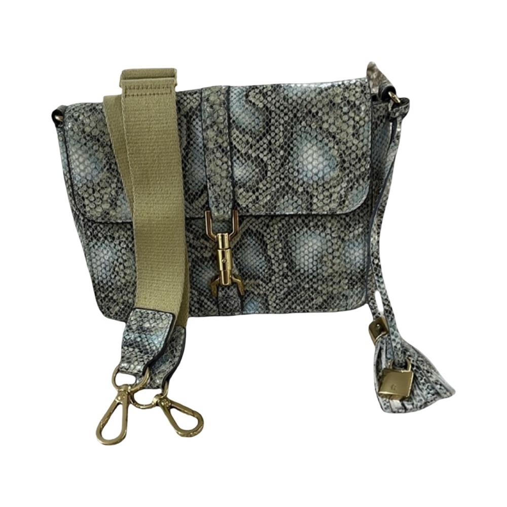 G.I.L.I. Snakeskin Print Crossbody Bag Green Blue Gold Hardware OS - Picture 3 of 9